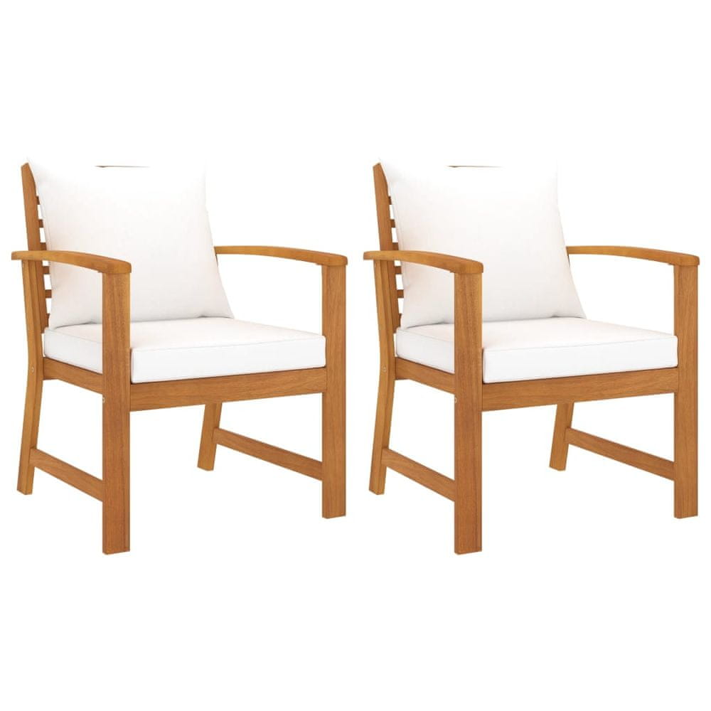 Vidaxl Záhradné stoličky s podložkami 2 ks krémové akáciový masív